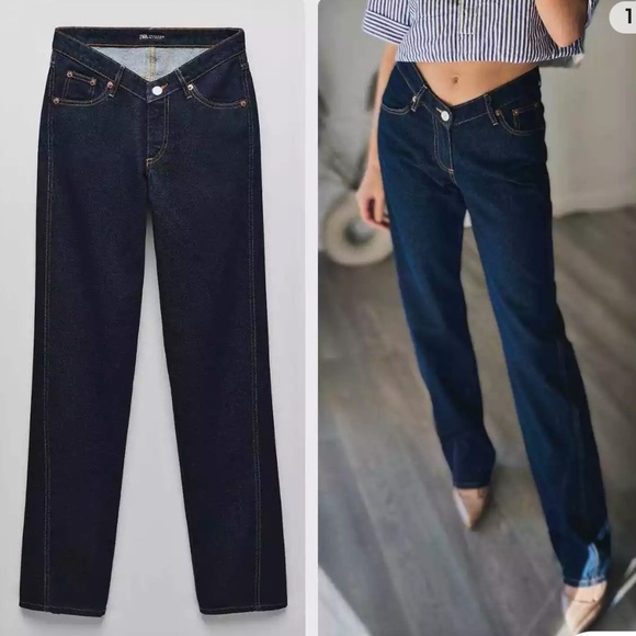 ZARA LOW RISE DARK DENIM JEANS - Picture 1 of 7